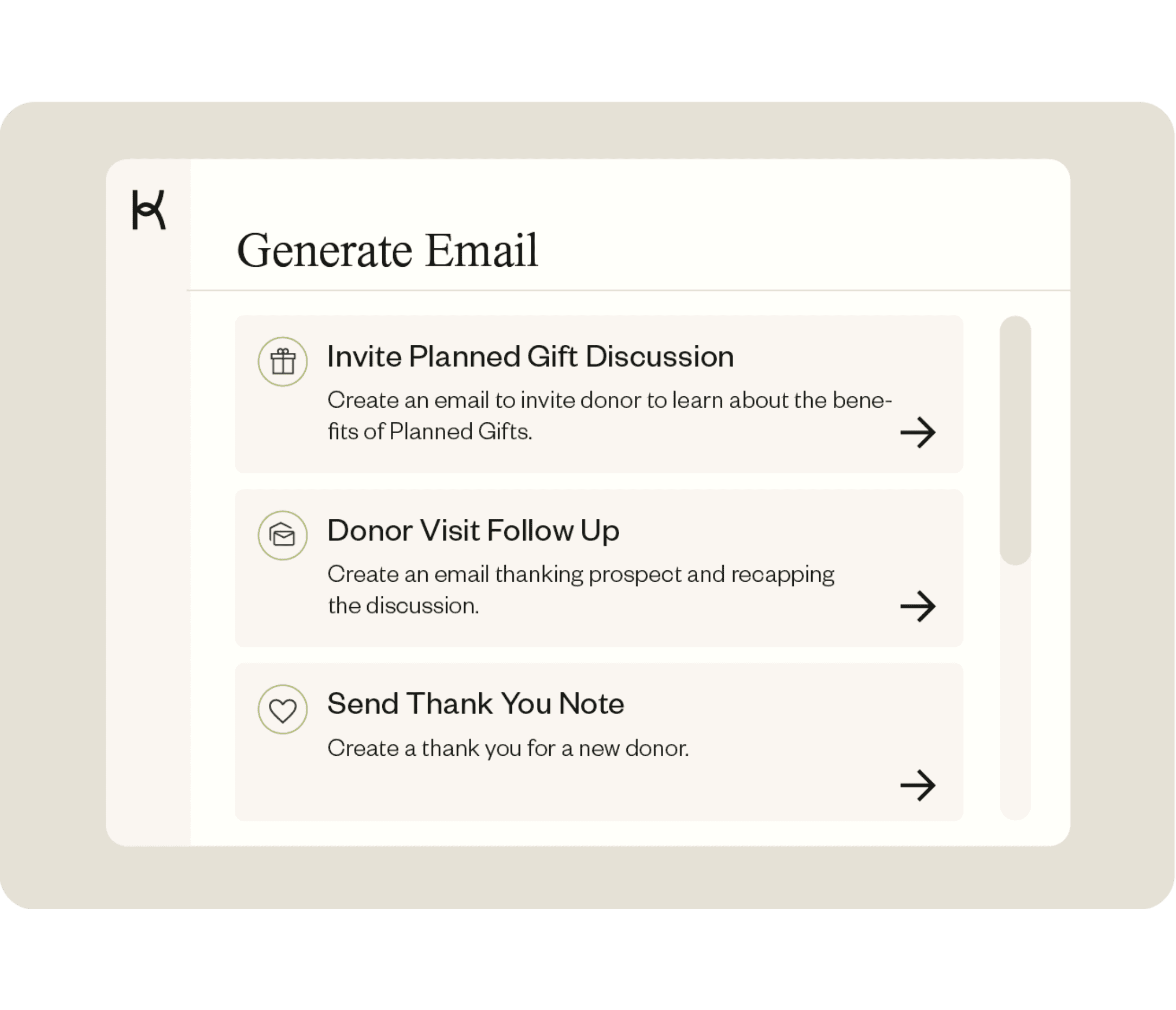An image showing engage’s ‘generate email’ feature