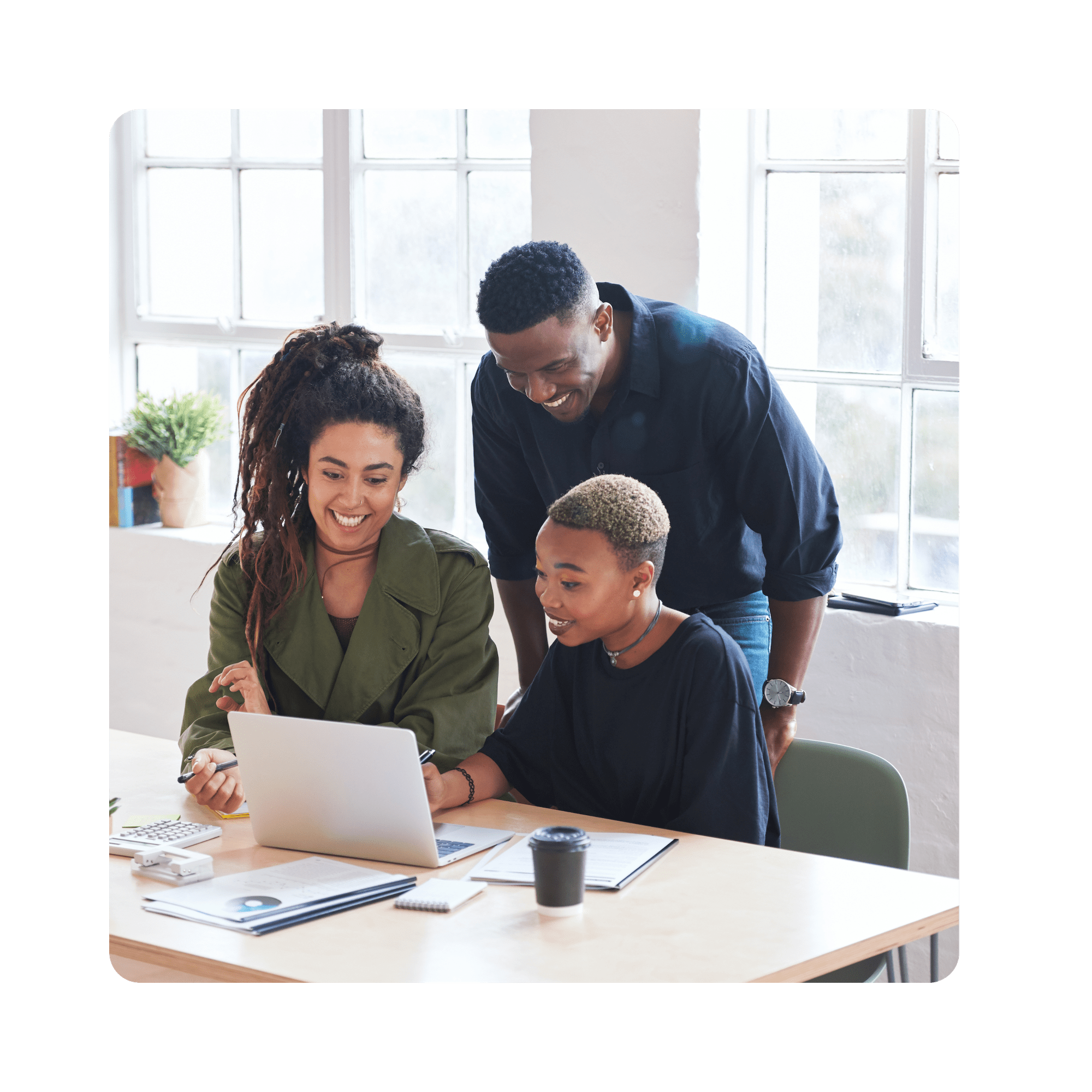 Happy fundraisers looking at dashboard
