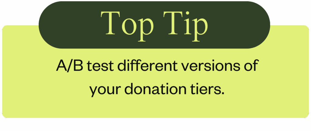 A/B test different versions of
your donation tiers.