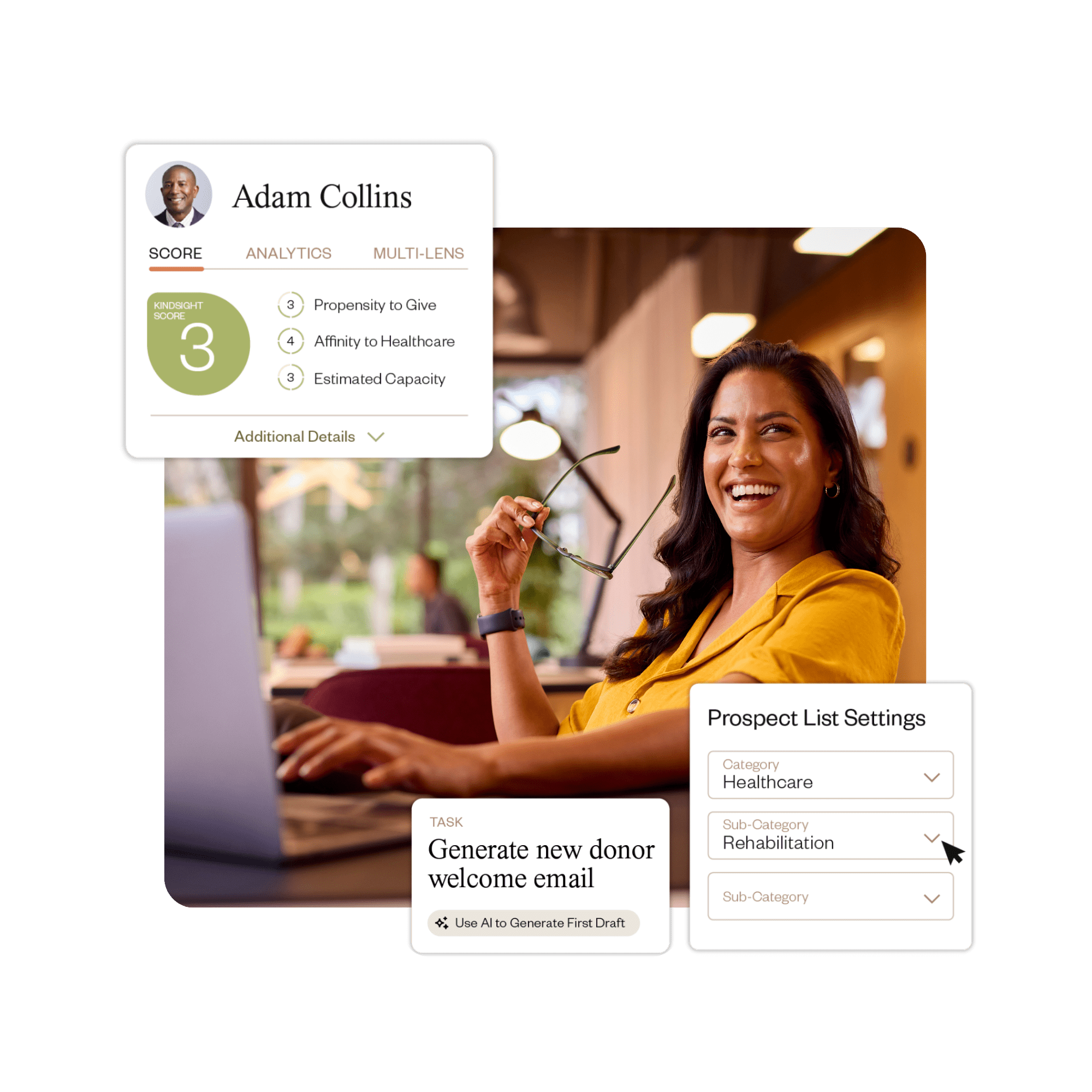 Image of healthcare fundraiser with various kindsight product shots